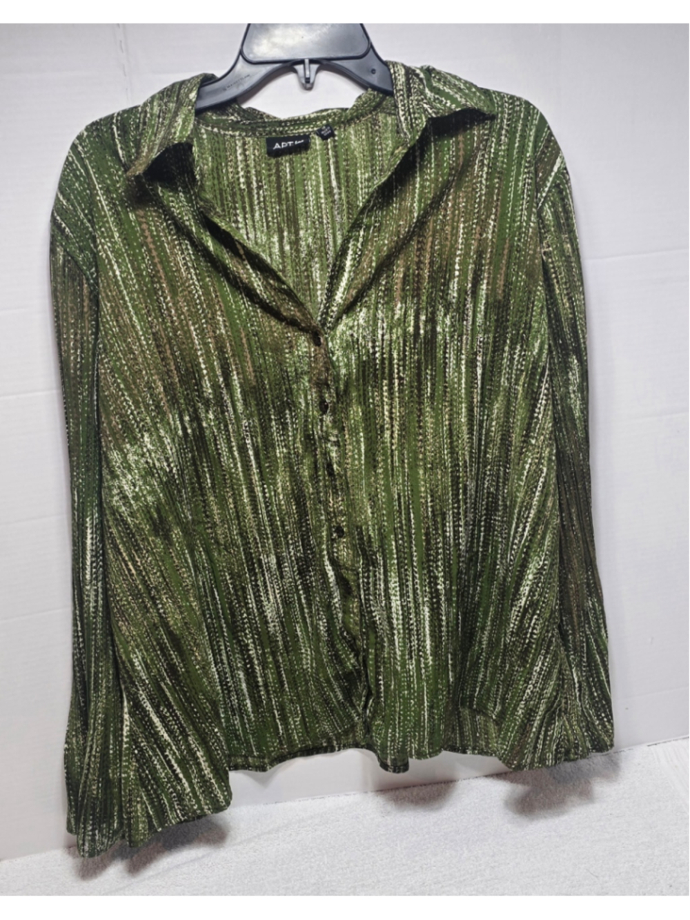 Women's APT. 9 Long Sleeve Button-Down Shirt, Green/White, Size 1X